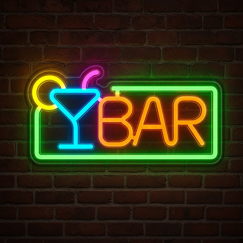 Bar with Cocktail Glass and Frame LED Neon Sign