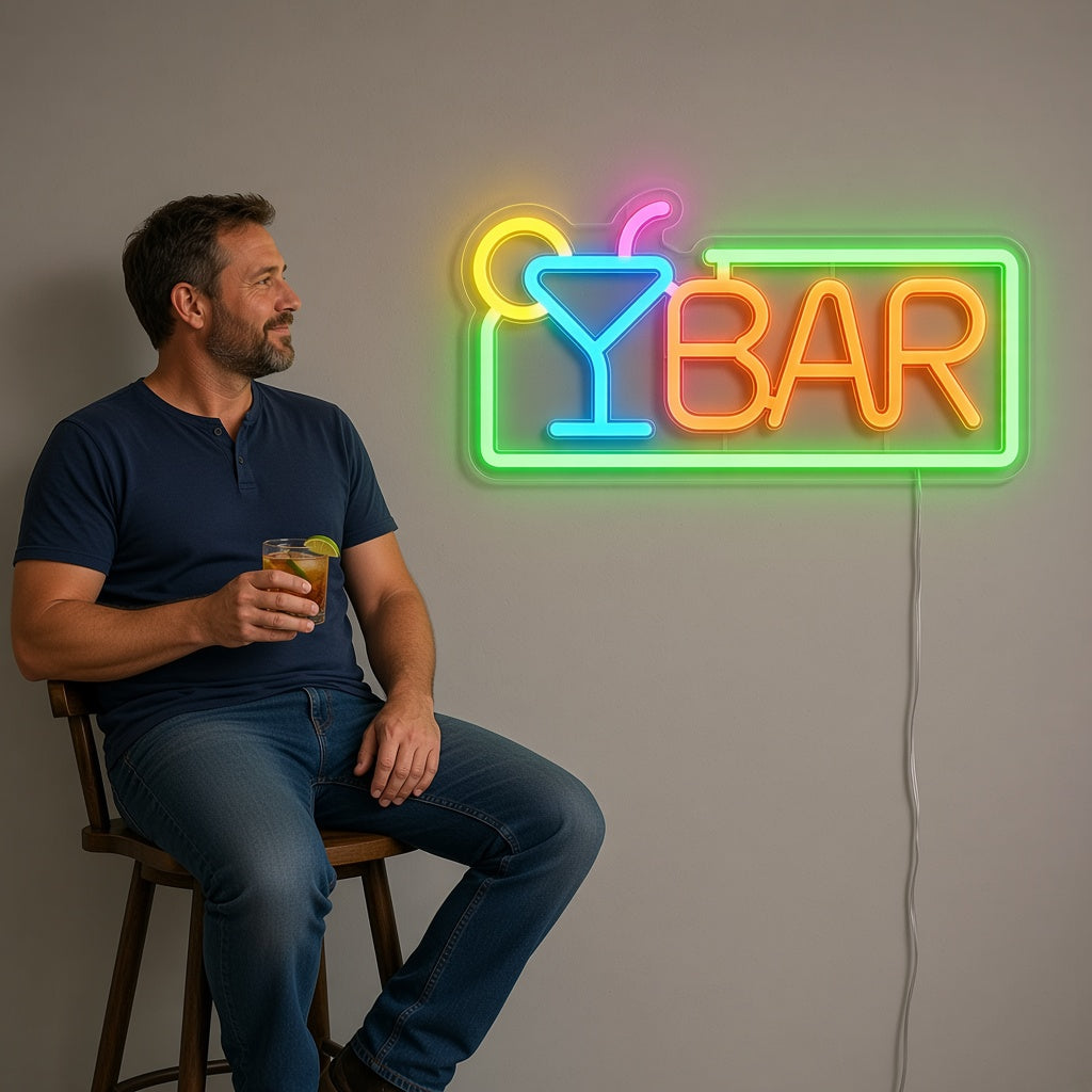 Bar with Cocktail Glass and Frame LED Neon Sign