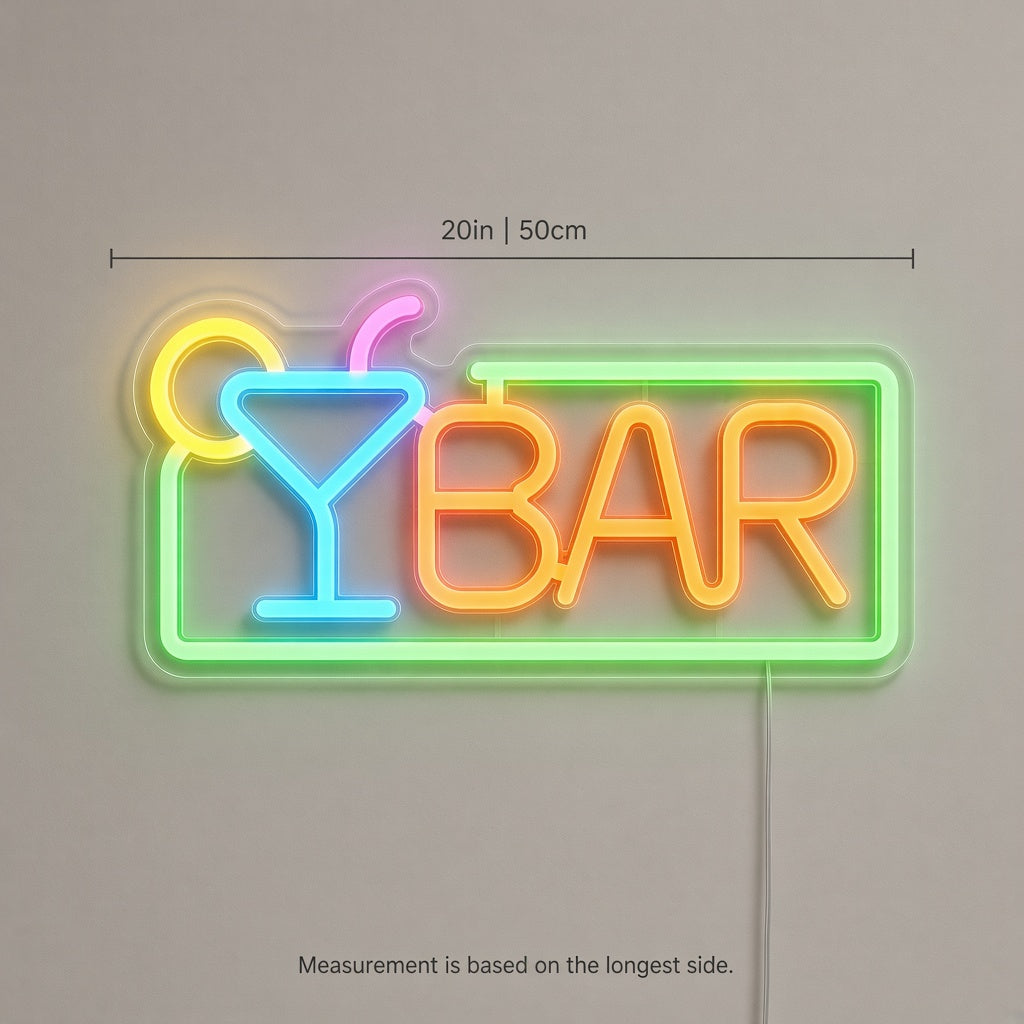 Bar with Cocktail Glass and Frame LED Neon Sign