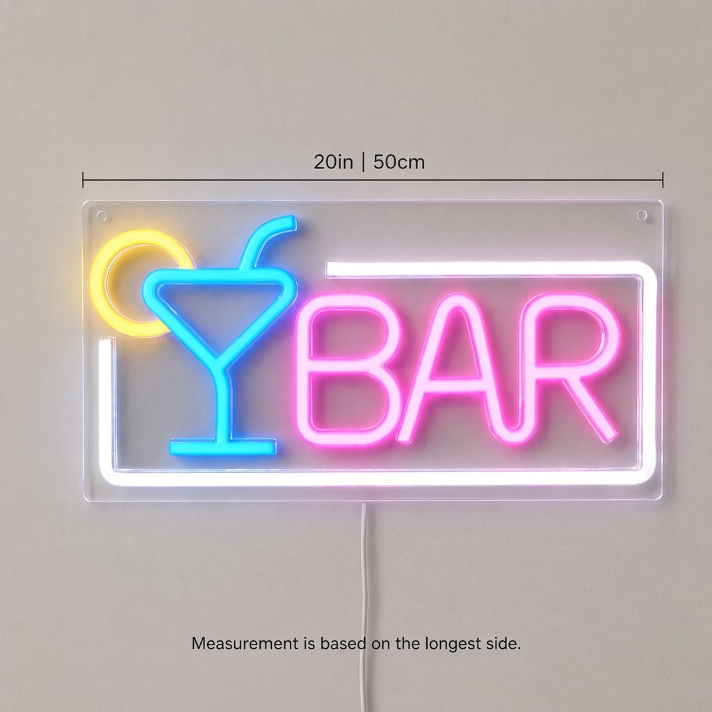 Bar with Cocktail Glass and Frame LED Neon Sign