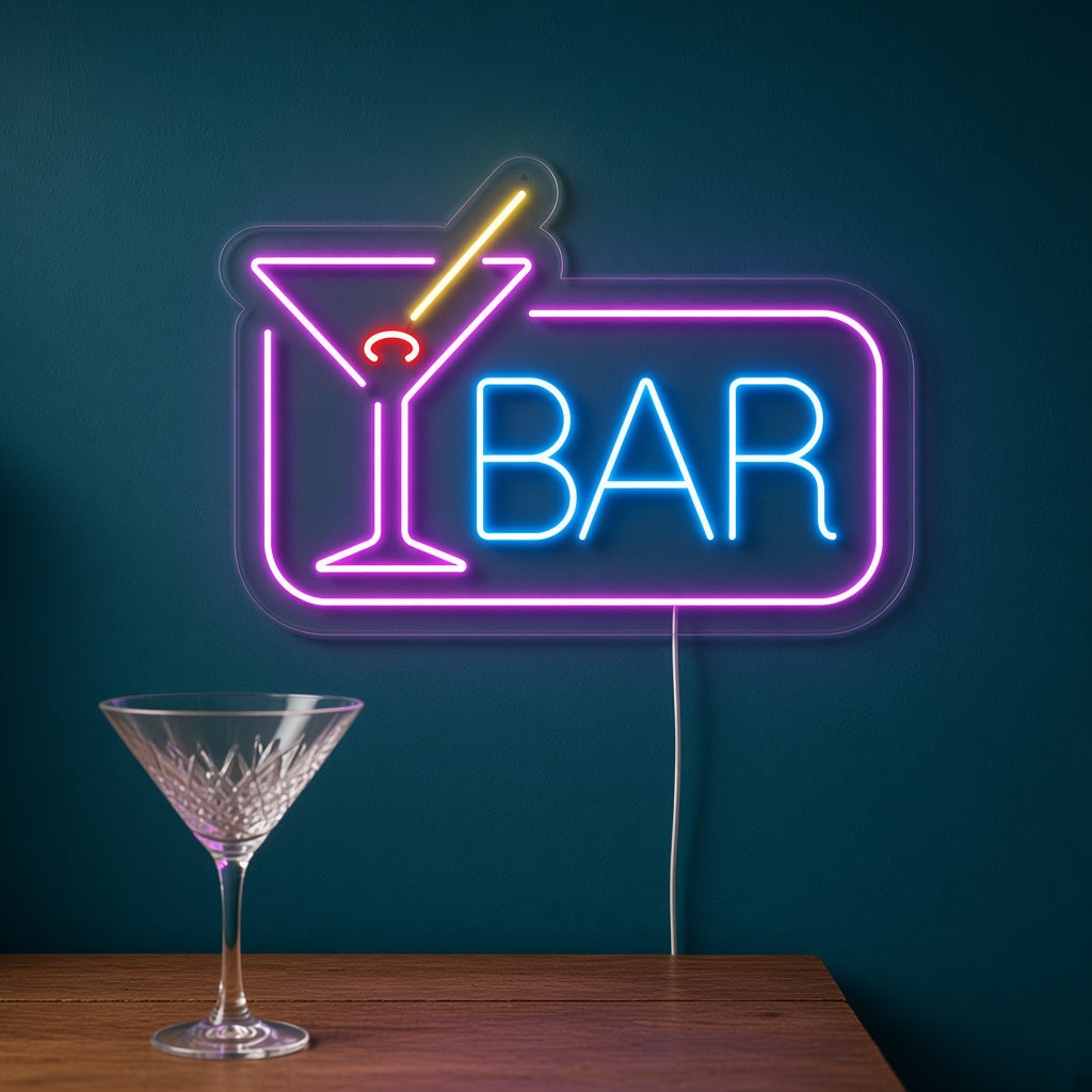 Bar with Martini Glass and Frame LED Neon Sign