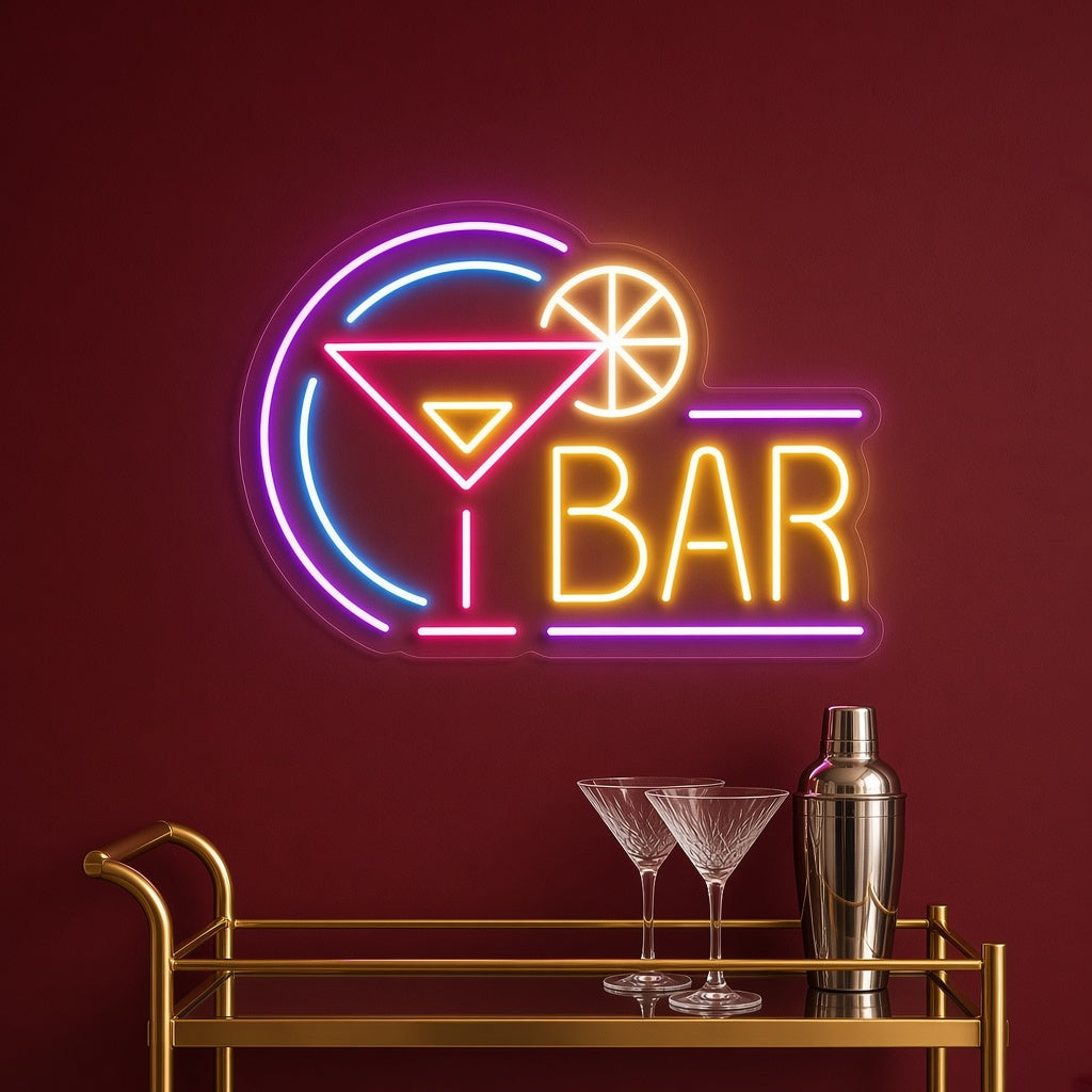 Bar with Martini Glass and Ring LED Neon Sign