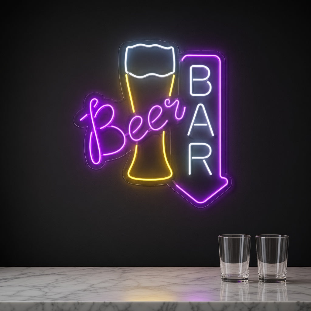 Beer Bar with Arrow LED Neon Sign