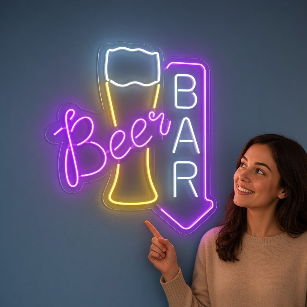 Beer Bar with Arrow LED Neon Sign