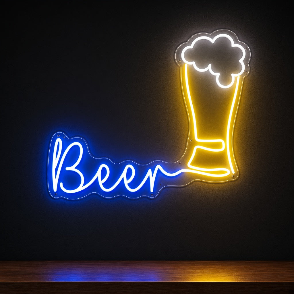 Beer with Beer Glass LED Neon Sign