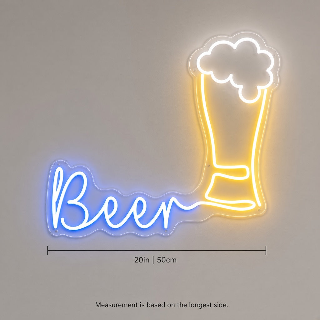 Beer with Beer Glass LED Neon Sign