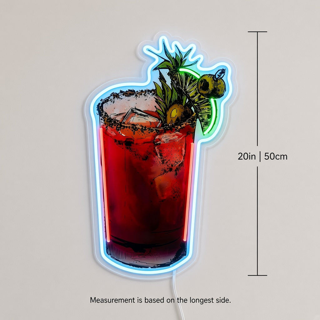 Bloody Mary Cocktail Glass with Olive LED Neon Sign