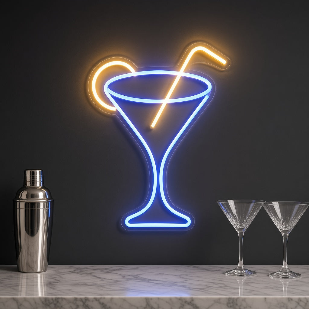 Martini Glass with Lemon Slice and Straw LED Neon Sign