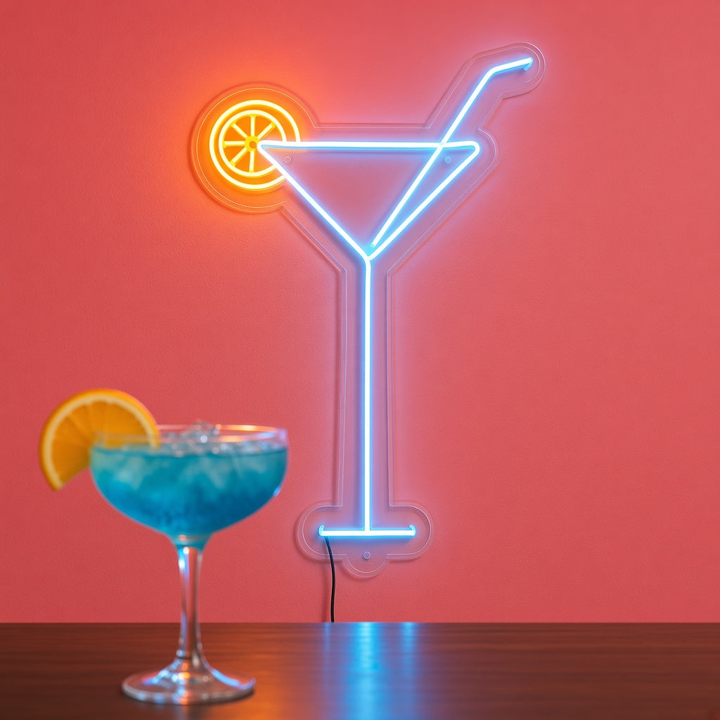 Martini Glass with Orange Slice LED Neon Sign