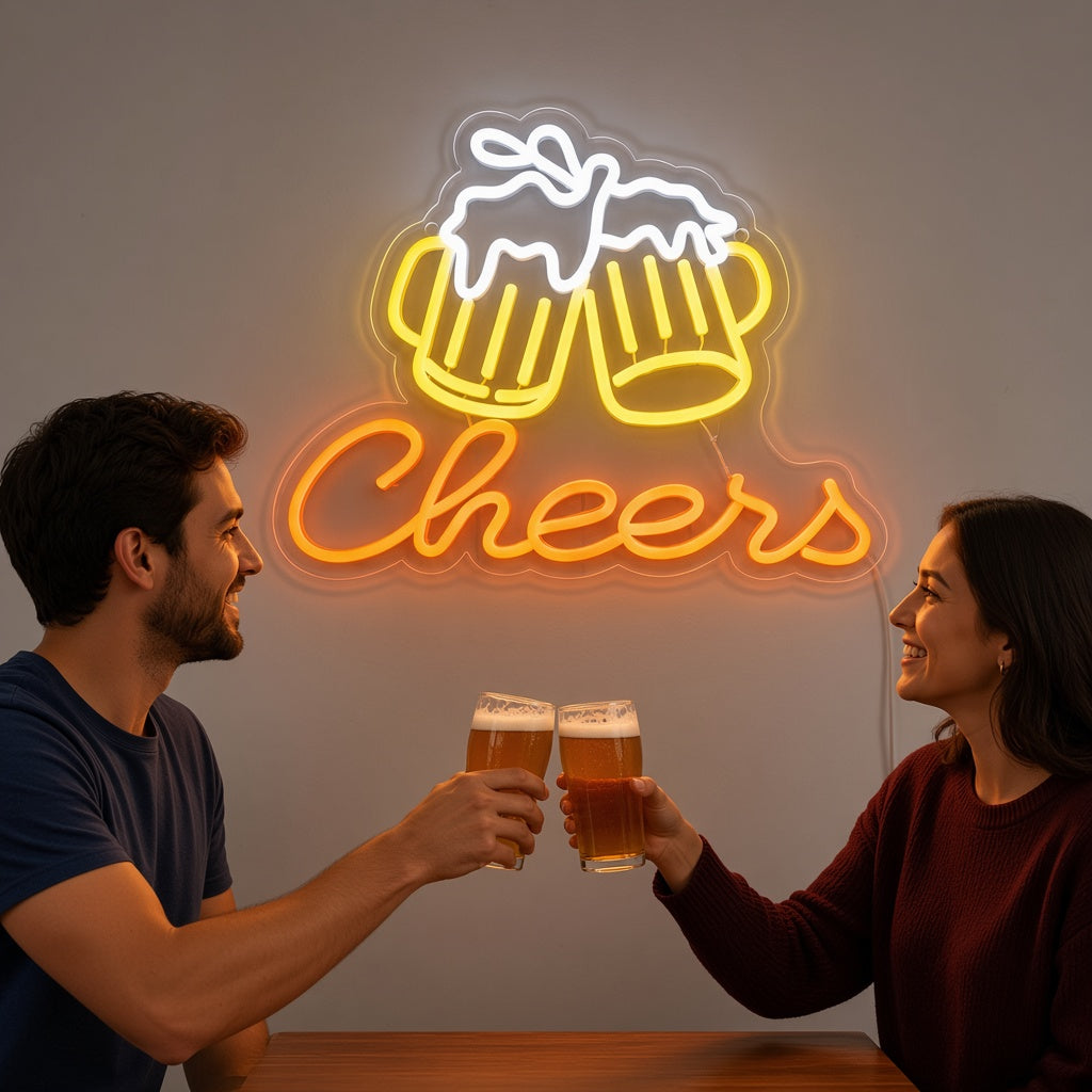 Cheers with Clinking Beer Mugs LED Neon Sign