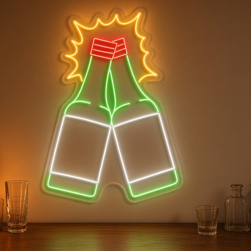 Clinking Soju Bottles Cheers LED Neon Sign
