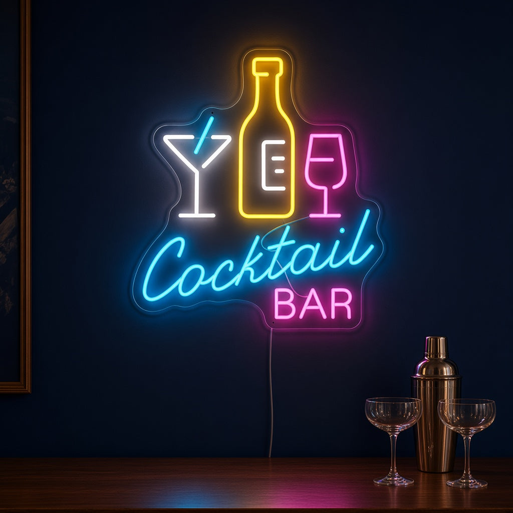 Cocktail Bar with Bottle and Glasses LED Neon Sign