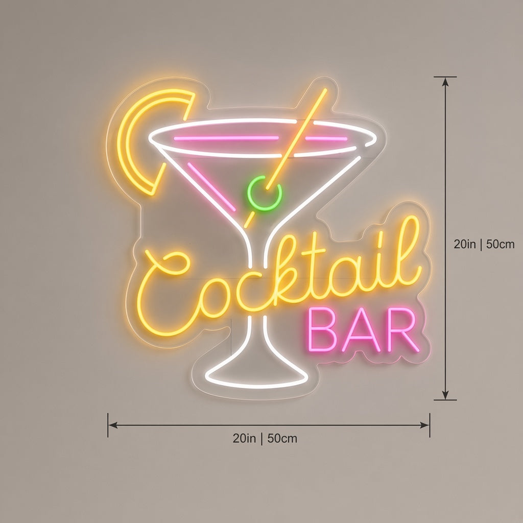 Cocktail Bar with Martini and Lemon LED Neon Sign