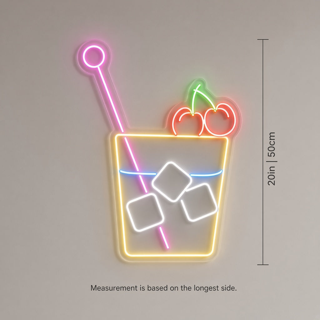 Cocktail Glass with Cherries and Ice Cubes LED Neon Sign