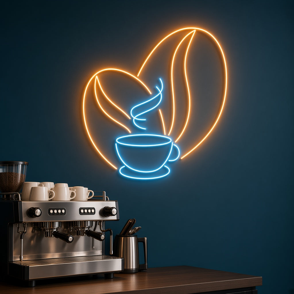 Coffee Beans and Cup LED Neon Sign