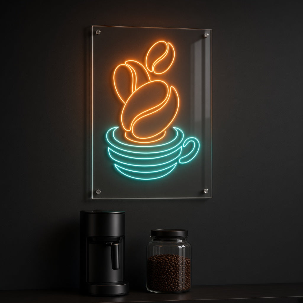 Coffee Beans Falling into Cup LED Neon Sign