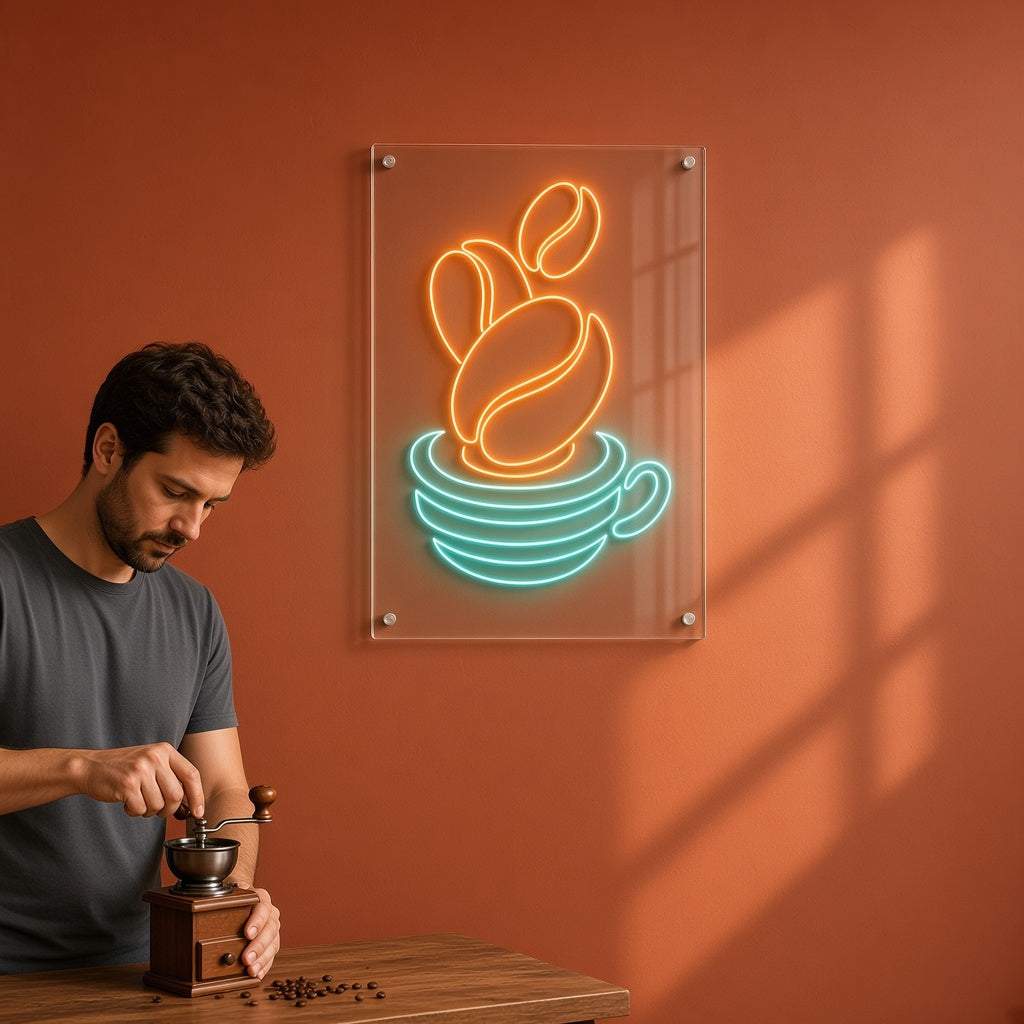 Coffee Beans Falling into Cup LED Neon Sign