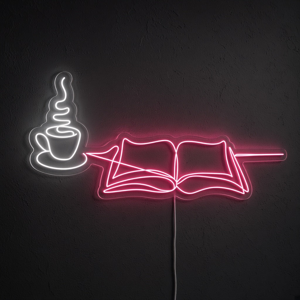 Coffee Cup and Open Book LED Neon Sign
