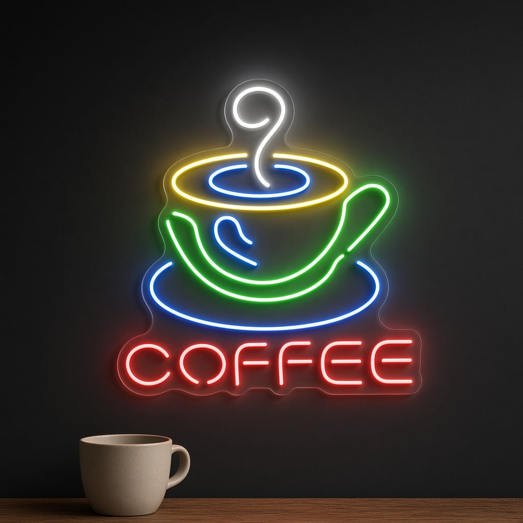 Coffee with Colorful Cup and Saucer LED Neon Sign