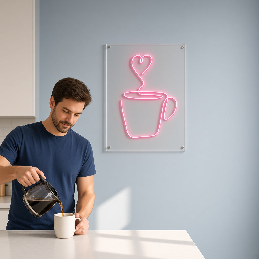 Coffee Mug with Heart Steam LED Neon Sign