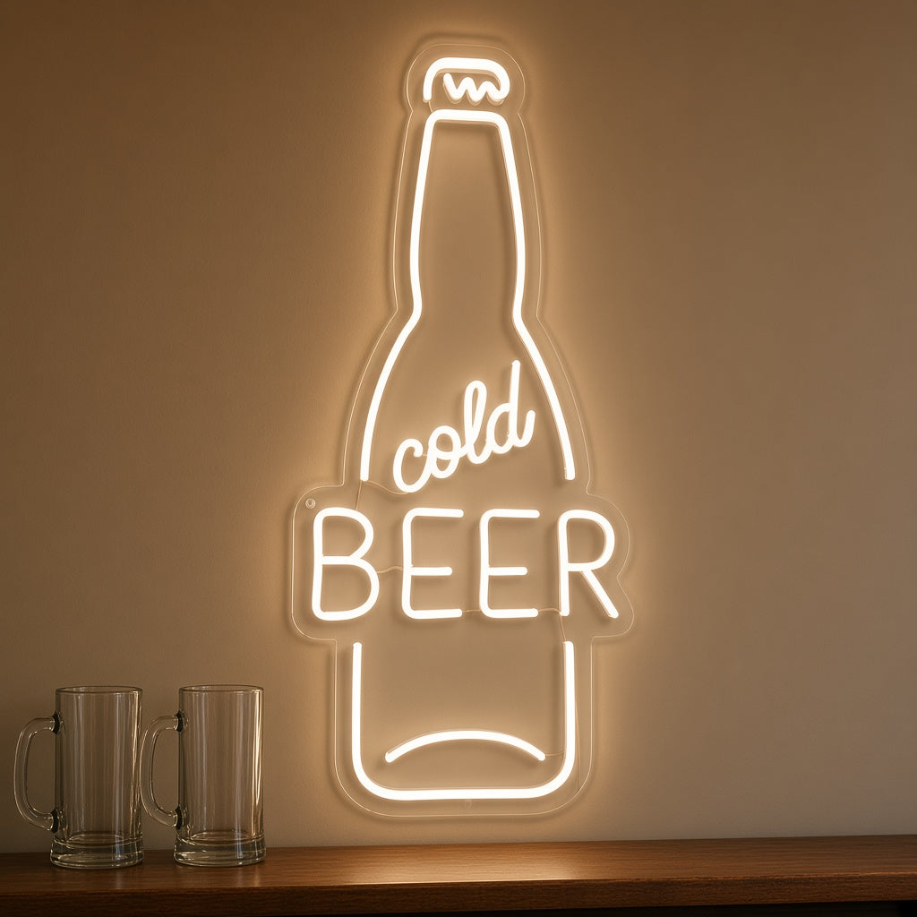 Cold Beer with Beer Bottle LED Neon Sign
