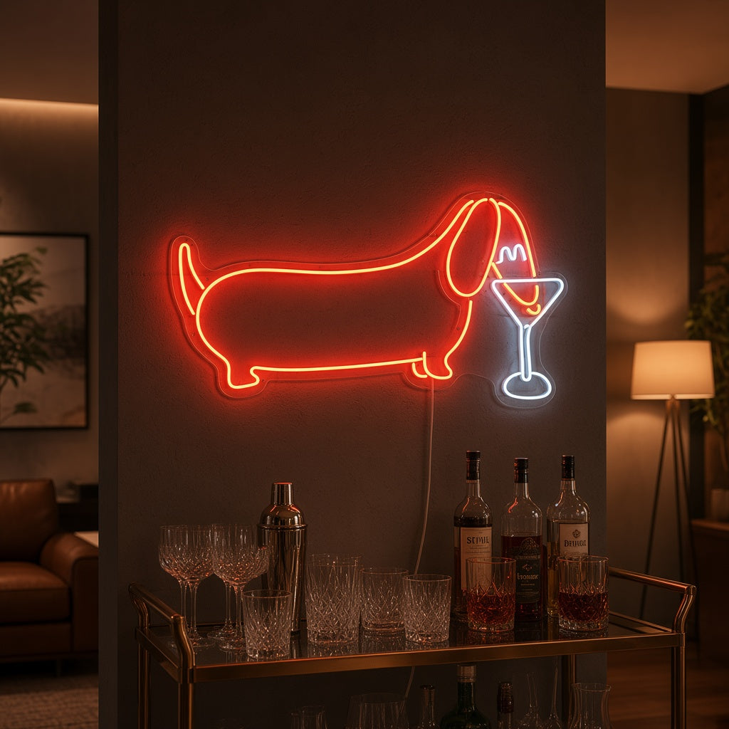 Dachshund Drinking Martini LED Neon Sign
