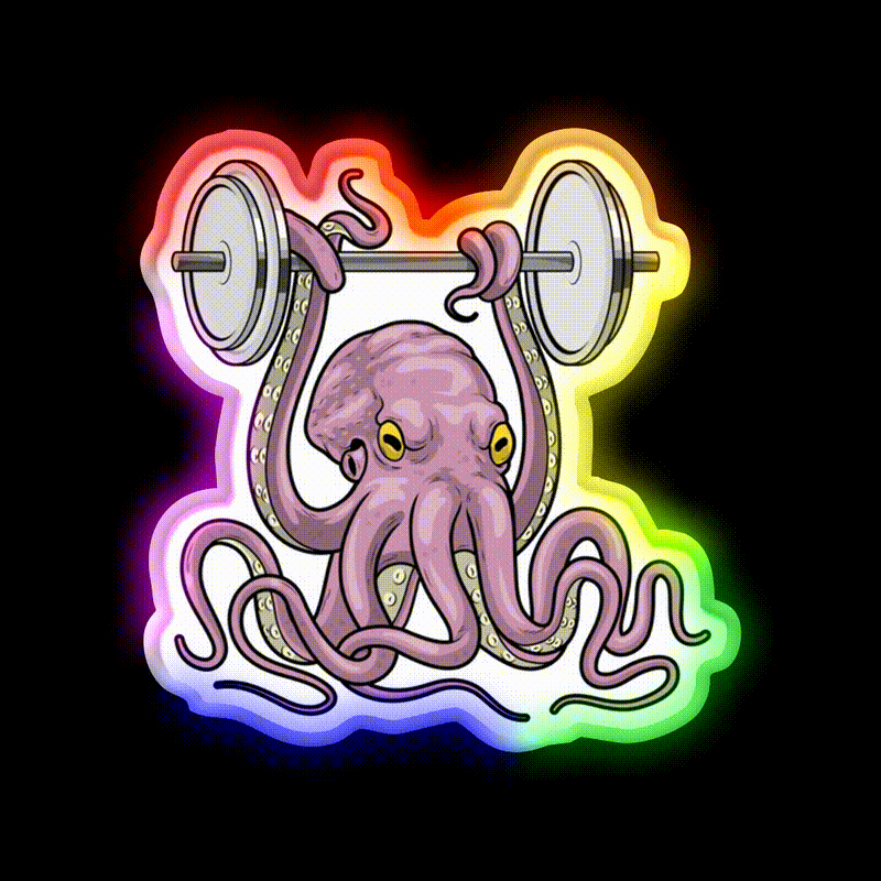 Octopus Bodybuilder Dumbbell Bodybuilding Gym Fitness Led Neon Sign Rgb Color