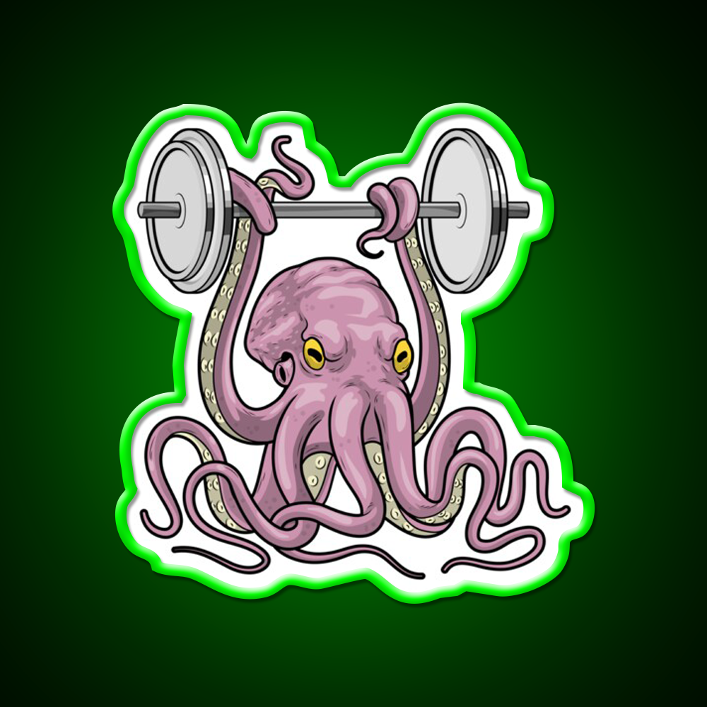 Octopus Bodybuilder Dumbbell Bodybuilding Gym Fitness Led Neon Sign Rgb Color