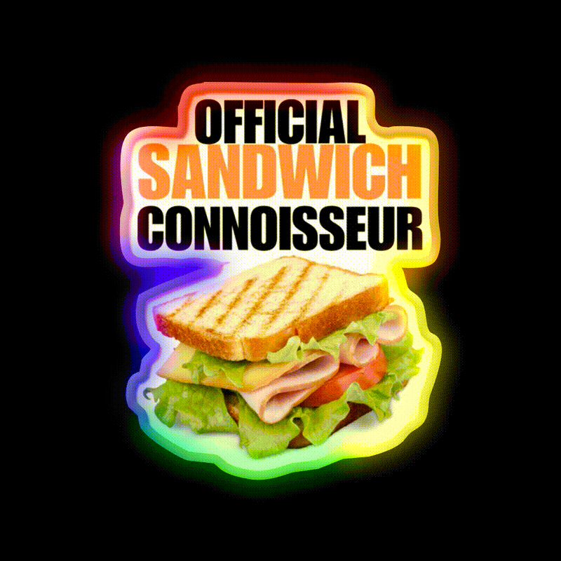 Official Sandwich Connoisseur Fast Food Led Neon Sign For Burger Place Rgb Color - LED neon sign close-up detail