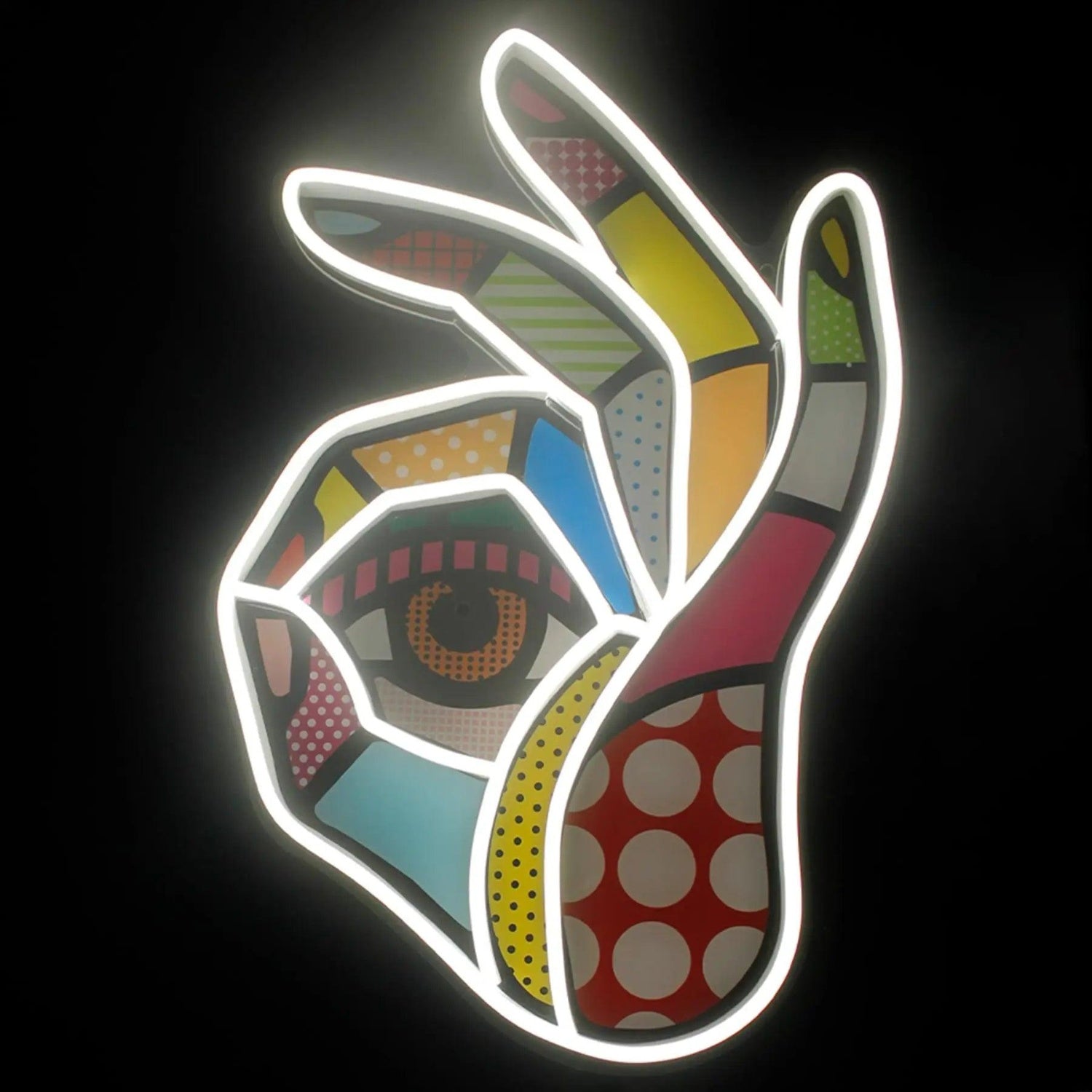 OK Hand Multicolor Pop Art LED Neon Sign for Indoor Decor | Shineneon