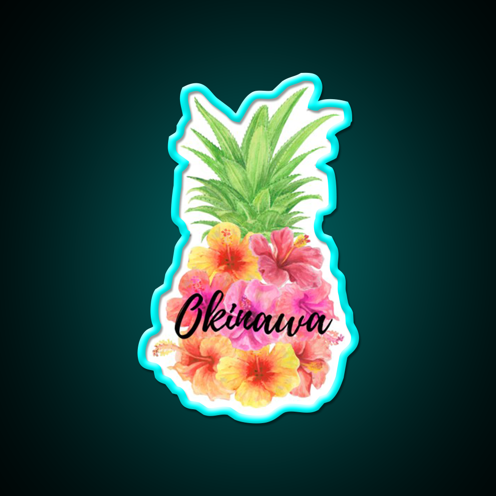 Okinawa Floral Pineapple Hibiscus Cocktail Bar Decor Led Neon Sign Rgb Color - Size and dimension reference