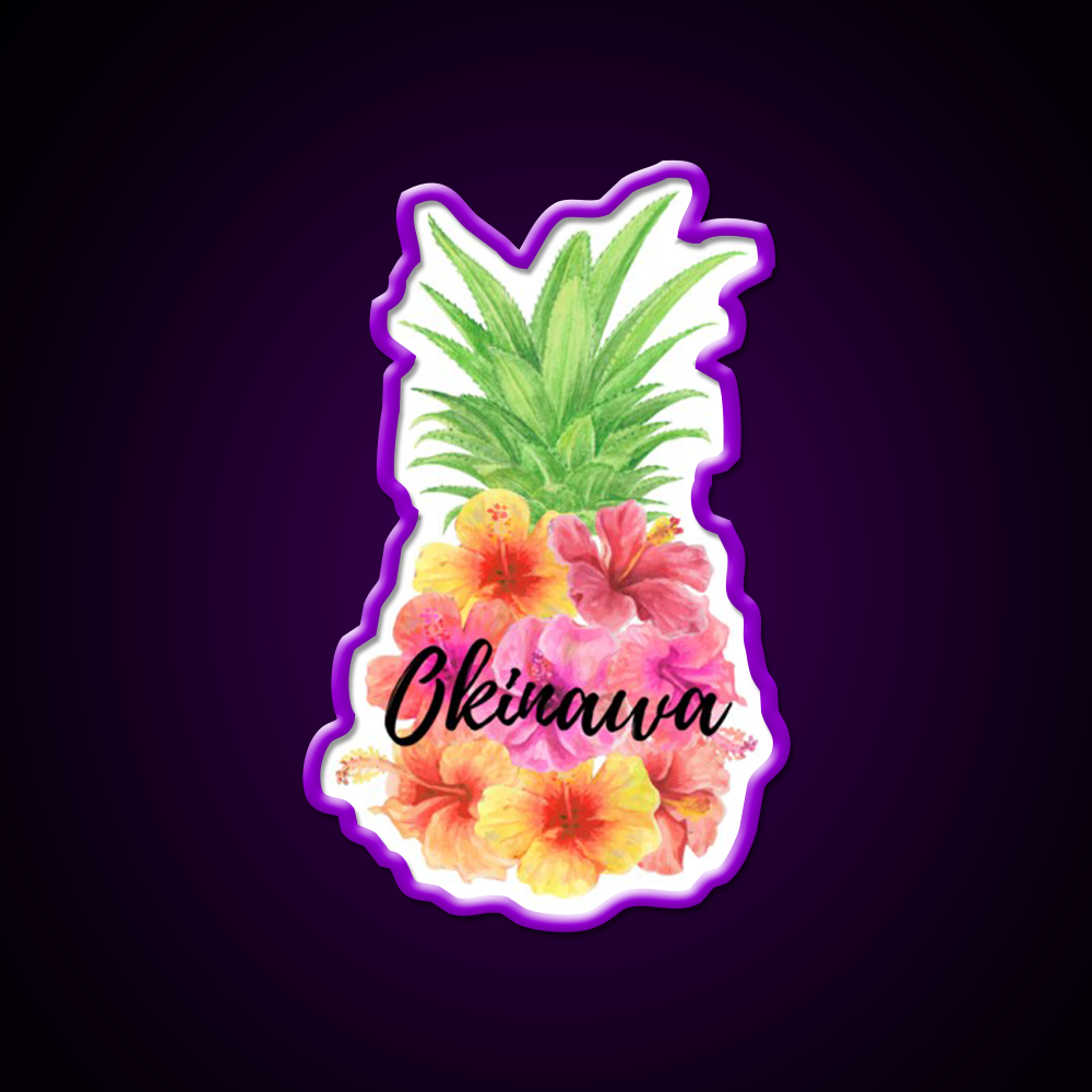 Okinawa Floral Pineapple Hibiscus Cocktail Bar Decor Led Neon Sign Rgb Color - LED neon sign view 9