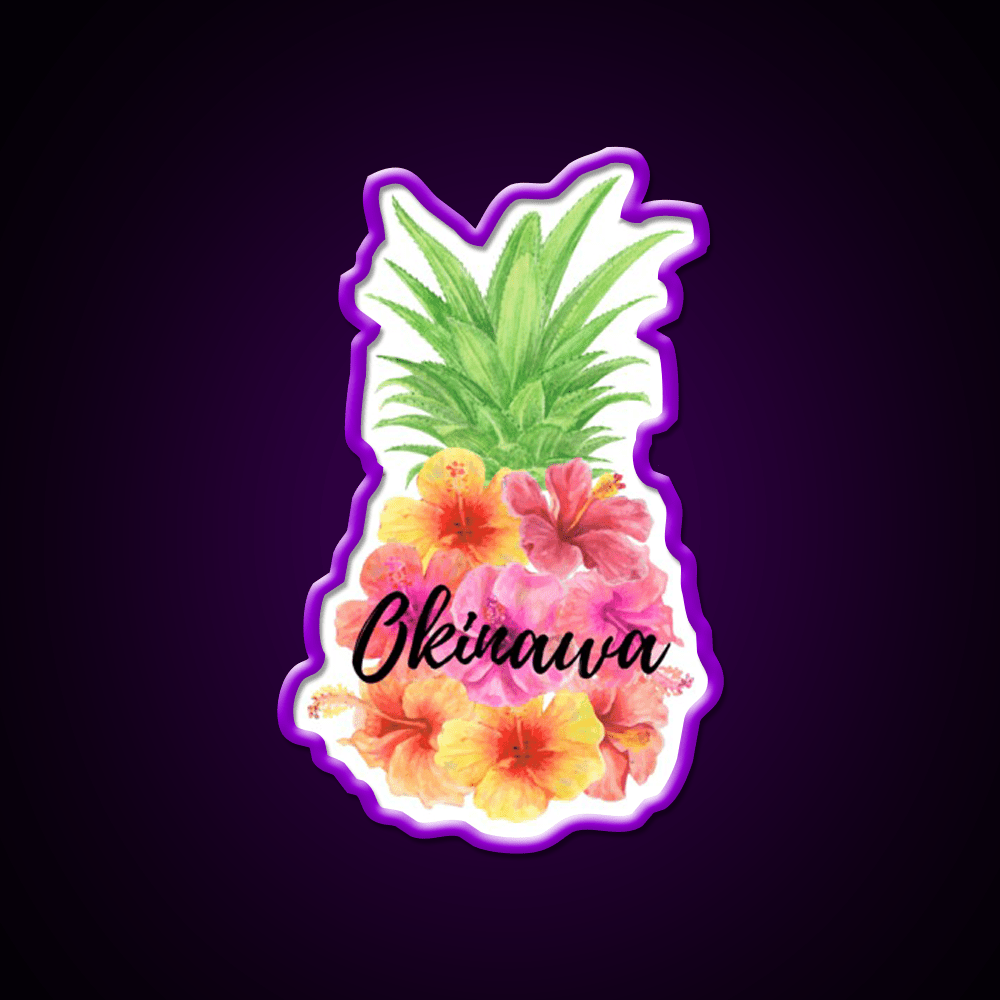 Okinawa Floral Pineapple Hibiscus Cocktail Bar Decor Led Neon Sign Rgb Color - Shineneon