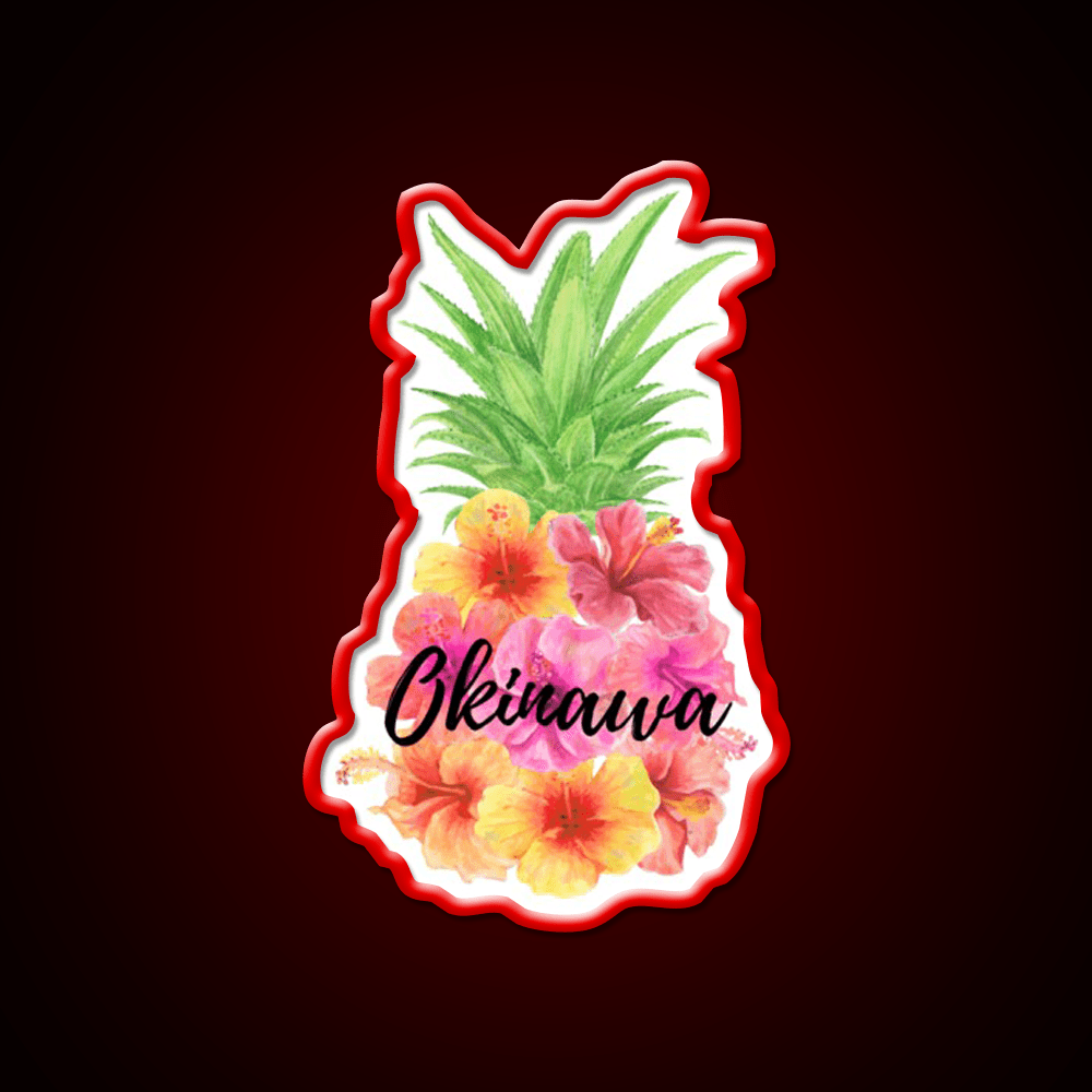 Okinawa Floral Pineapple Hibiscus Cocktail Bar Decor Led Neon Sign Rgb Color - Shineneon