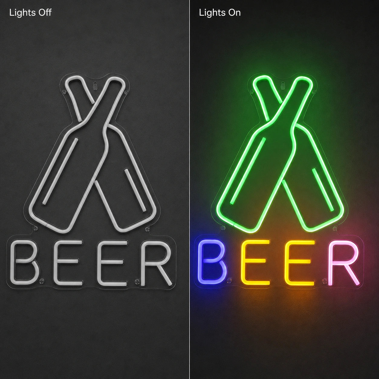 Oktoberfest Cheers Beer Bottle LED Neon Sign day and night comparison