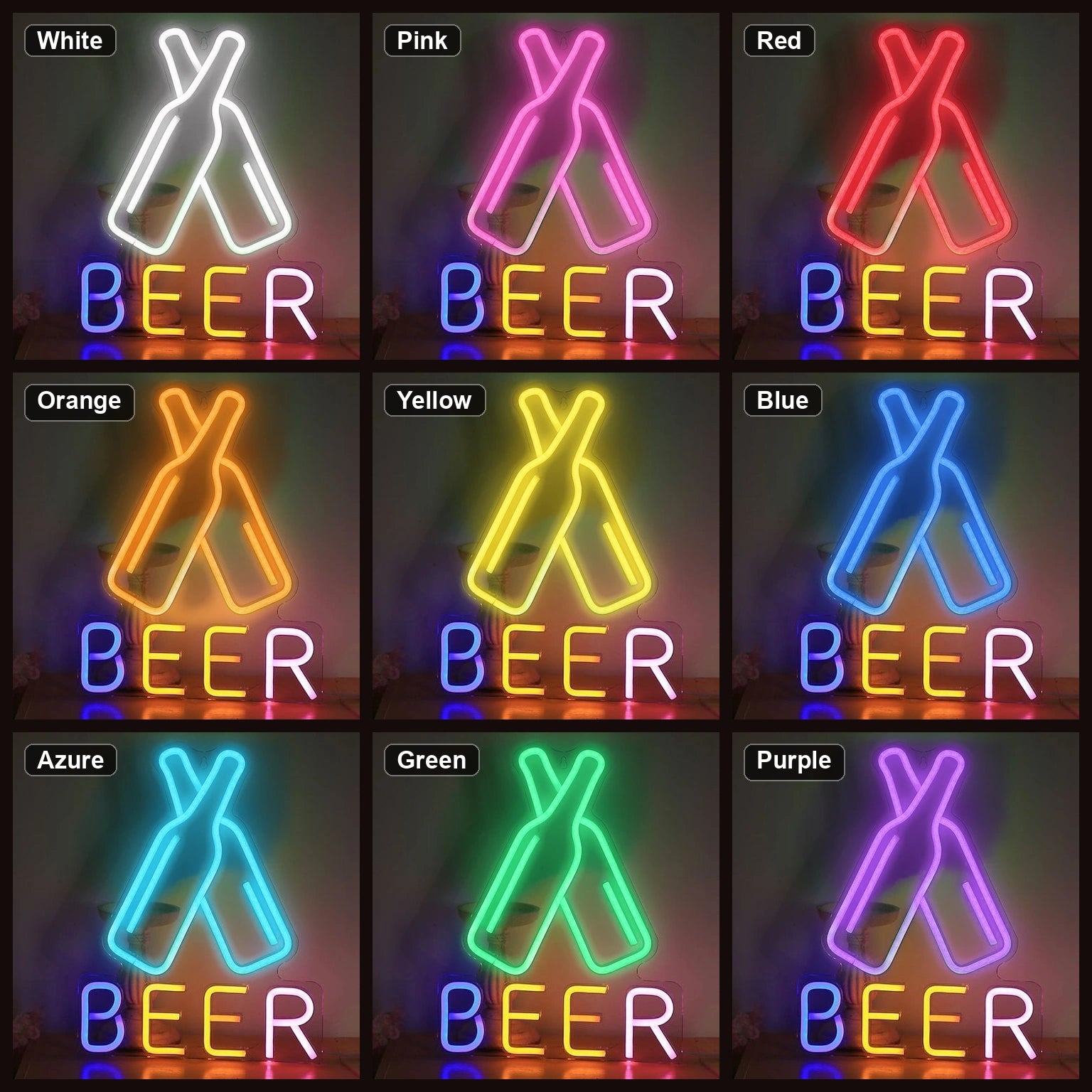 Oktoberfest Cheers Beer Bottle LED Neon Sign Garage Man Cave Neon Sign color grid