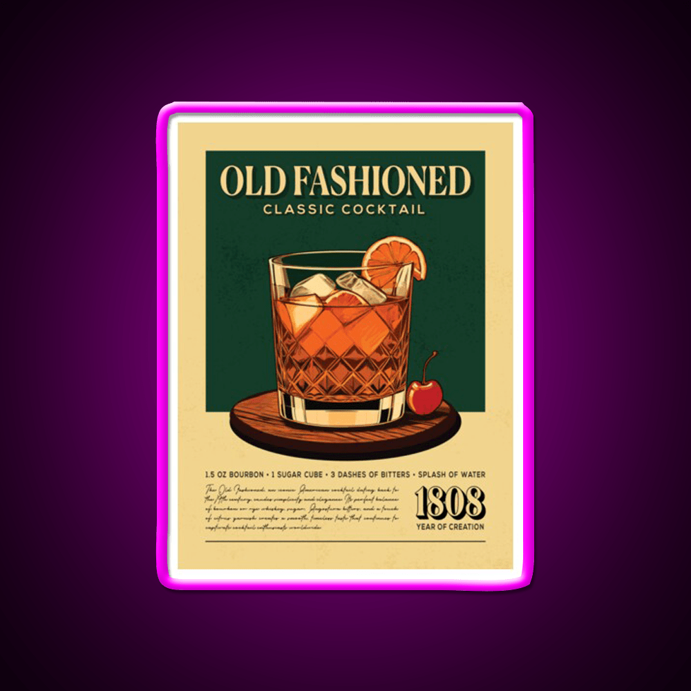 Old Fashioned Cocktail Vintage Cocktail Bar Decor Led Neon Sign Rgb Color - Shineneon