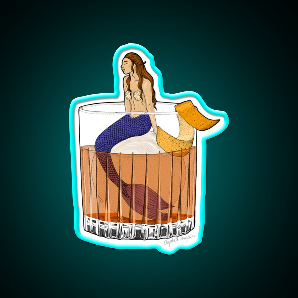 Old Fashioned Mermaid Cocktail Cocktail Bar Decor Led Neon Sign Rgb Color - Size and dimension reference