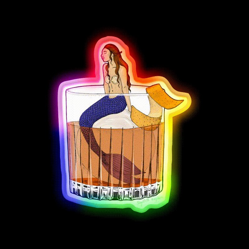 Old Fashioned Mermaid Cocktail Whiskey Drink Bar Led Neon Sign Rgb Color