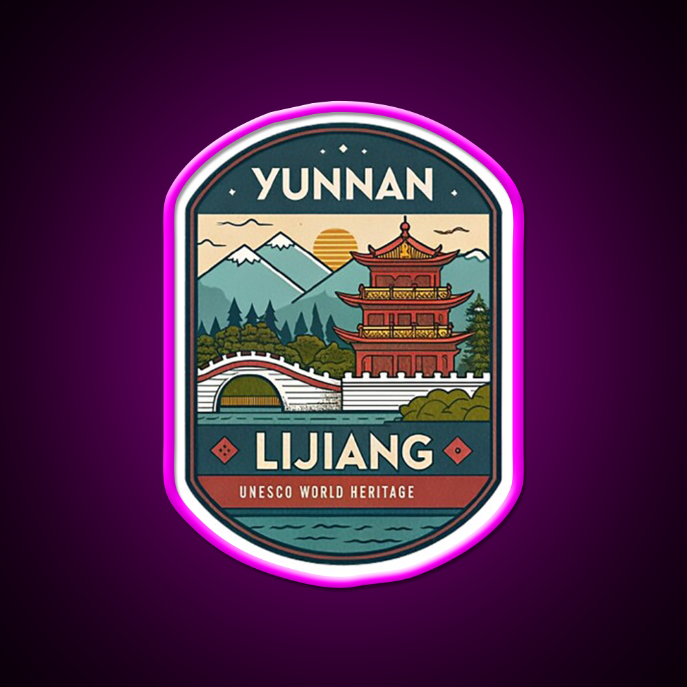 Old Town Of Lijiang Asian Cultural Led Neon Sign Rgb Color - Neon sign mounted on wall in room