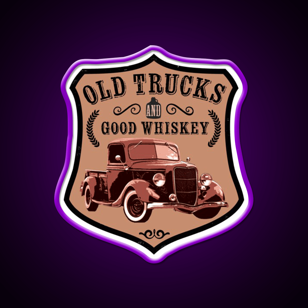 Old Trucks And Good Whiskey Drink Bar Led Neon Sign Rgb Color - Shineneon