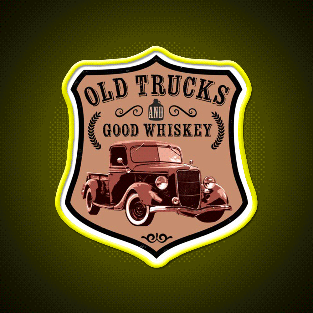 Old Trucks And Good Whiskey Drink Bar Led Neon Sign Rgb Color