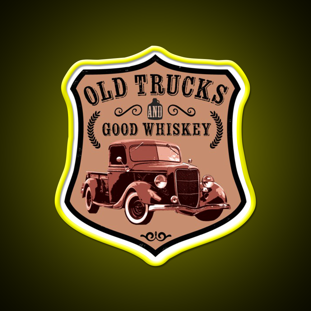 Old Trucks And Good Whiskey Drink Bar Led Neon Sign Rgb Color