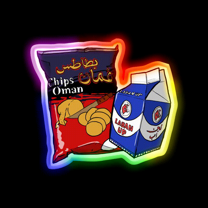 Oman Chips And Laban Up Duo Snack Food Led Neon Sign Rgb Color - LED neon sign close-up detail