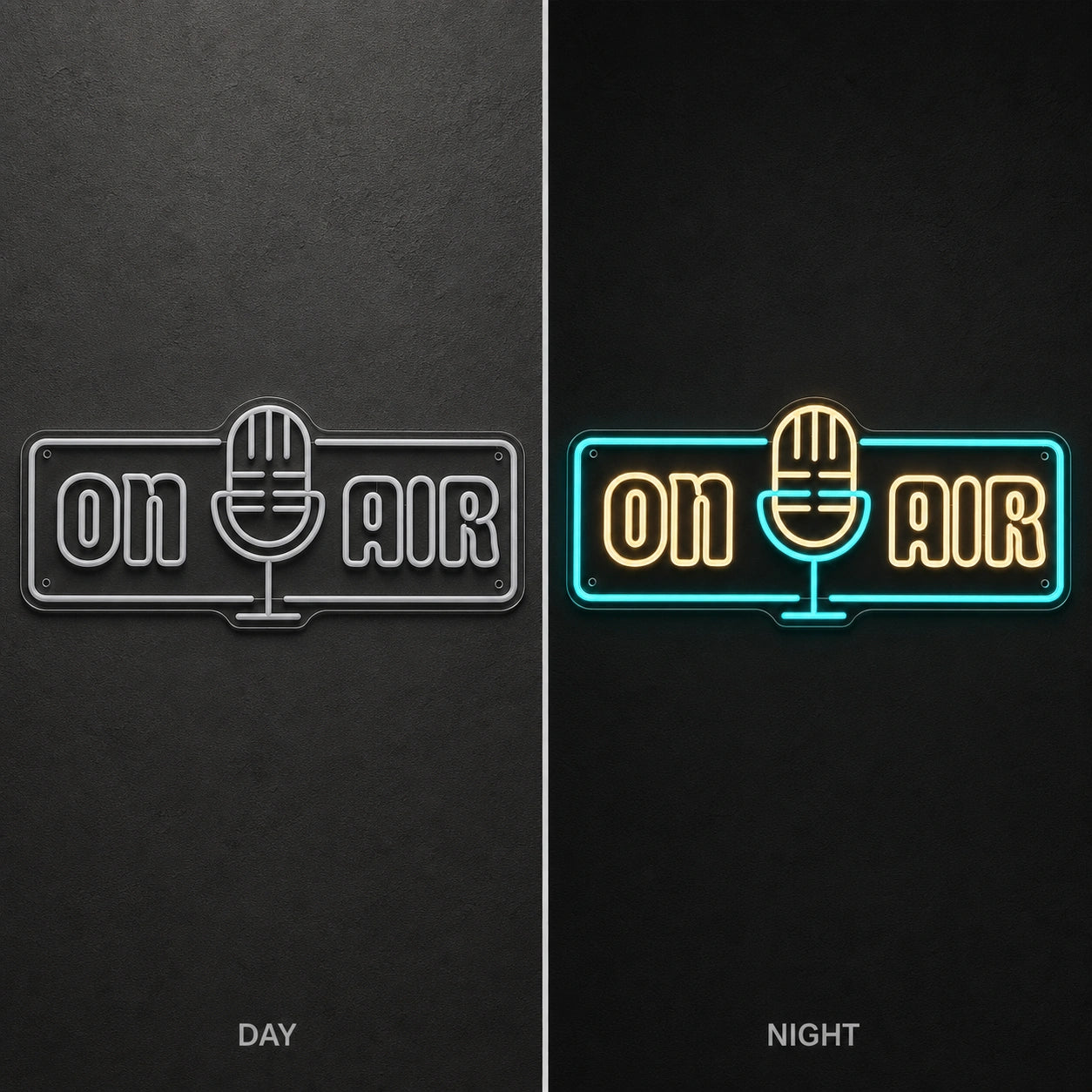 On Air Hospitality Wall Decor LED Neon Sign Garage Man Cave Neon Sign day and night comparison