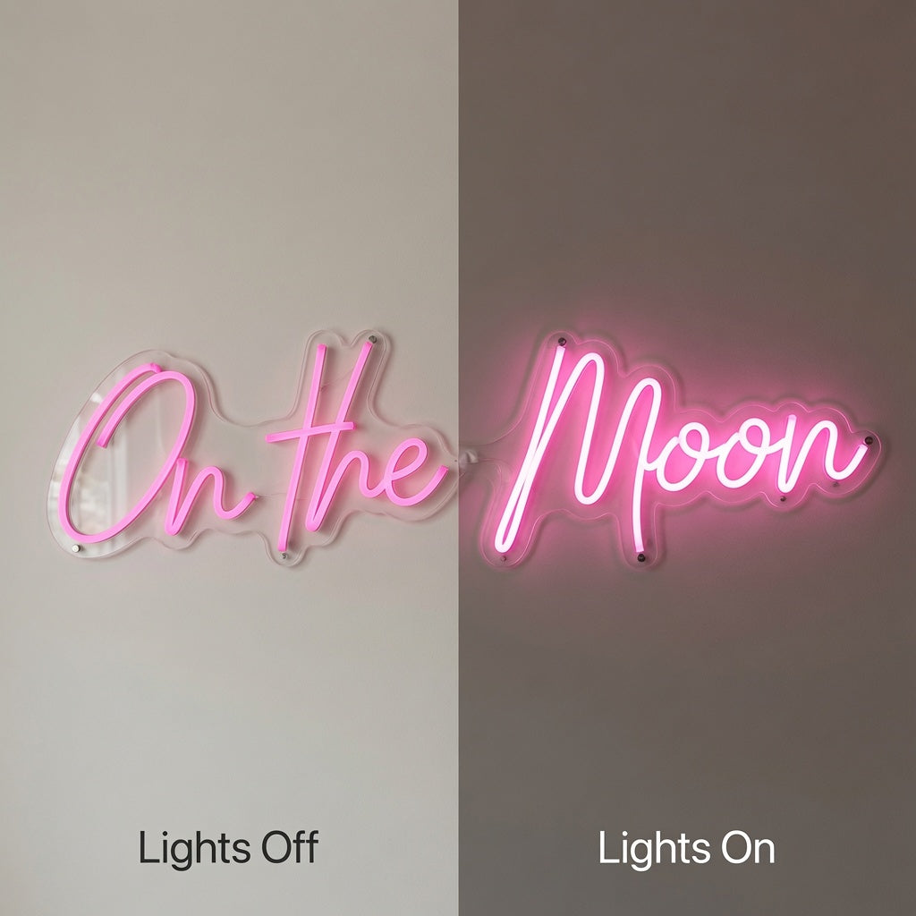 On The Moon LED Neon Sign - 06 Day Night Comparison