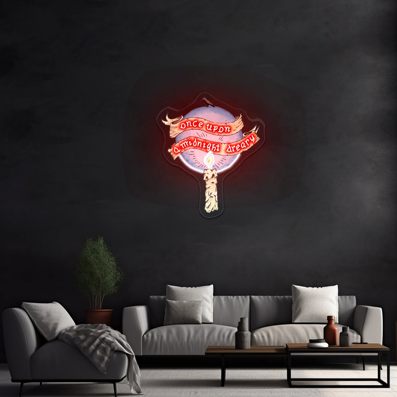 Once Upon A Midnight Dreary Artwork Custom Neon Signs