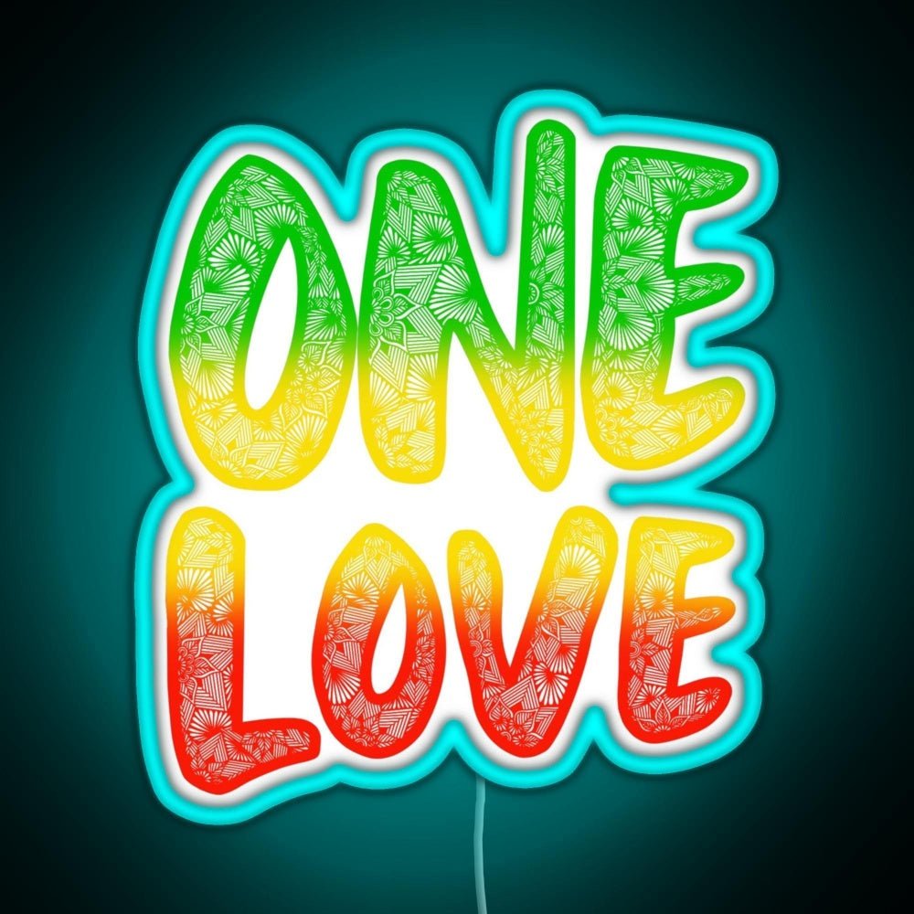 One Love Reggae Art Marley Zentangle Rasta Rgb Led Neon Sign Pop Wall Art - Shineneon