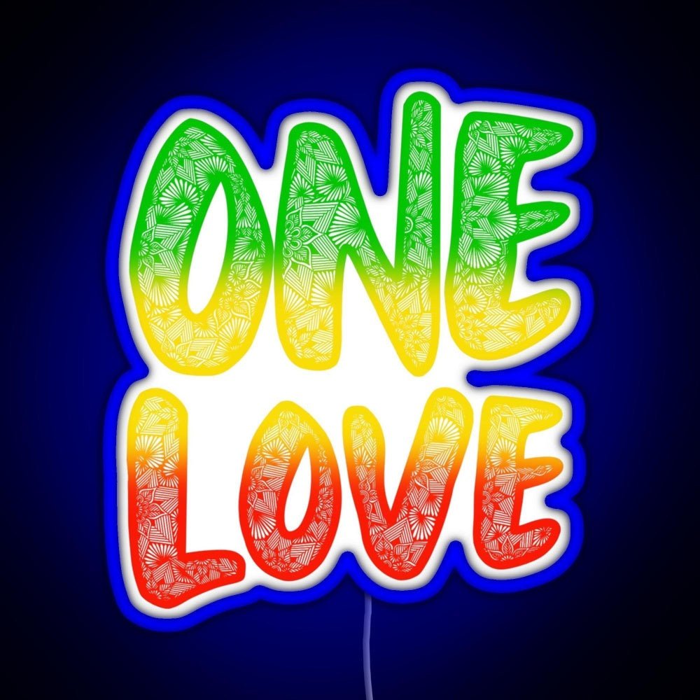 One Love Reggae Art Marley Zentangle Rasta Rgb Led Neon Sign Pop Wall Art - Shineneon