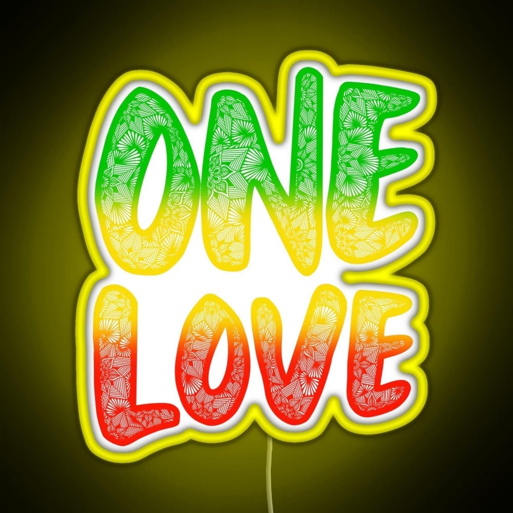 One Love Reggae Art Marley Zentangle Rasta Rgb Led Neon Sign Pop Wall Art - Shineneon